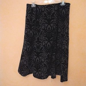 East 5th A-line skirt, black design on gray, az 10